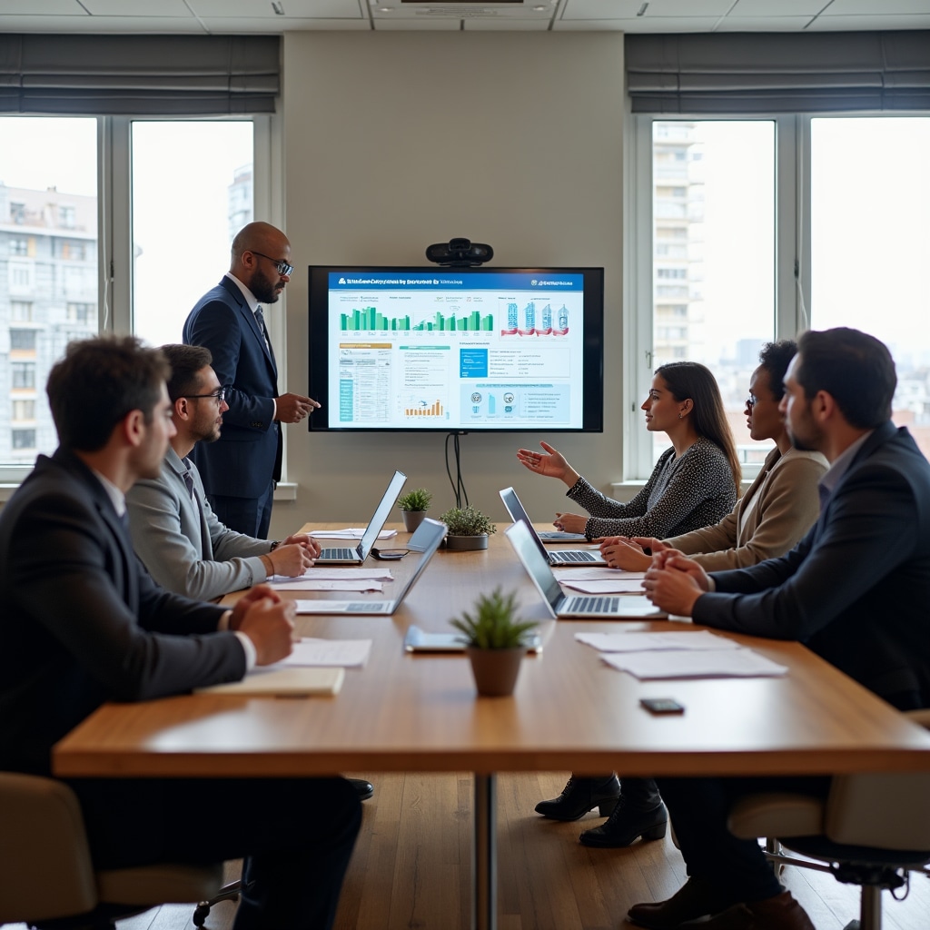 Homeowner association meeting discussing energy efficiency improvements and certification planning