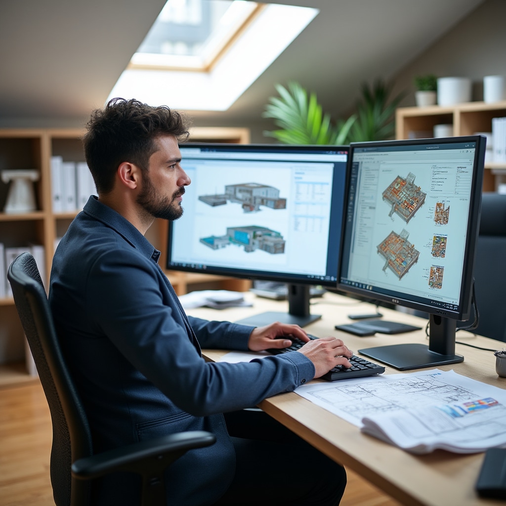 Energy efficiency analyst reviewing property data and improvement scenarios