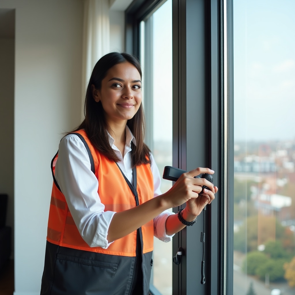 Female certified energy efficiency specialist conducting property assessment